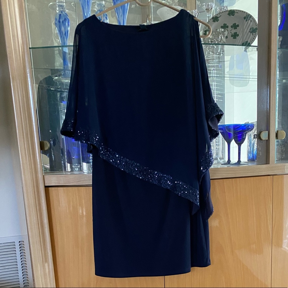Size 12p Chaps sequin dress. Navy blue with tags.